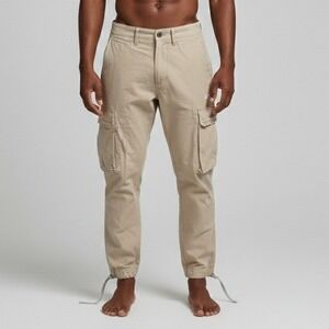 ASRV Mens Cargo Pants‎ Beige Cotton Drawstring Ankle Size M